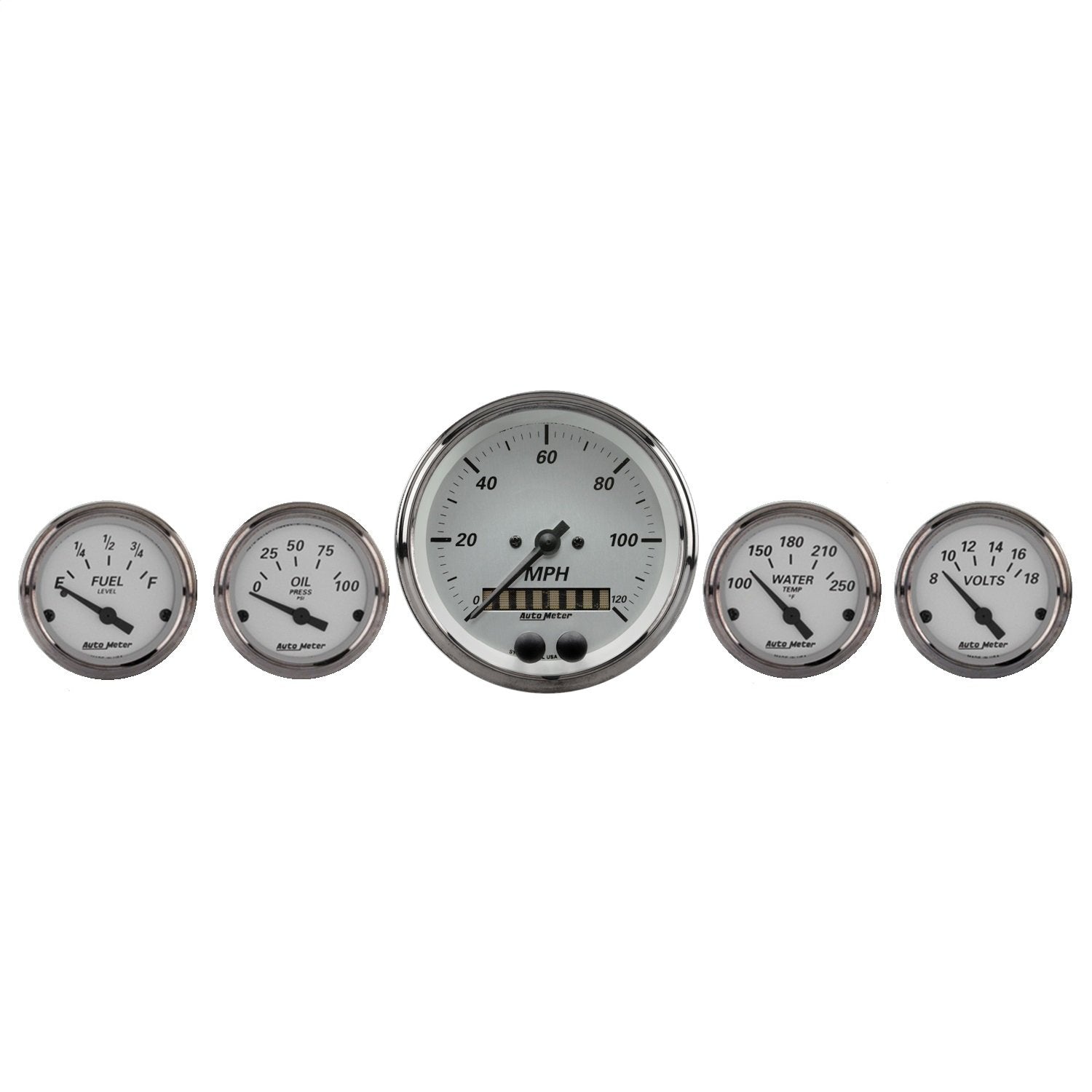 Gauge Kit AUTO METER 1950, 5 Pc, 3 3/8" & 2 1/16", GPS Speedometer, American Platinum