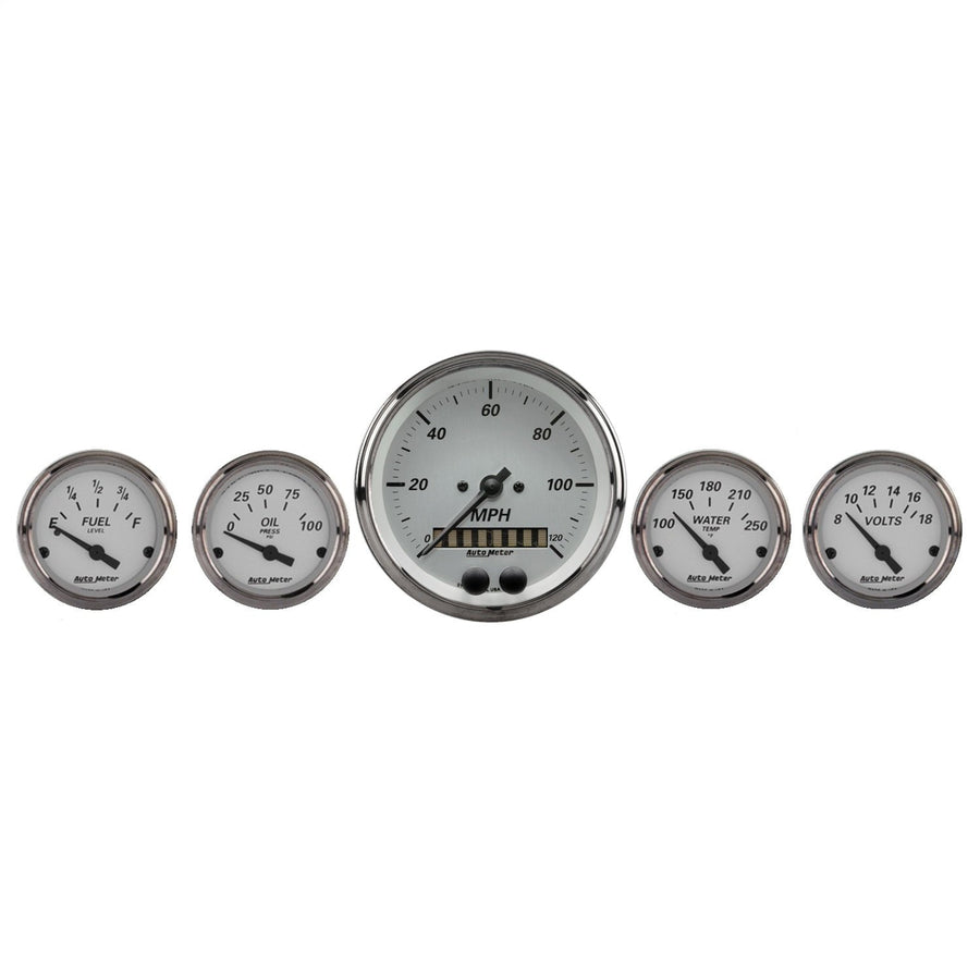 Gauge Kit AUTO METER 1950, 5 Pc, 3 3/8" & 2 1/16", GPS Speedometer, American Platinum
