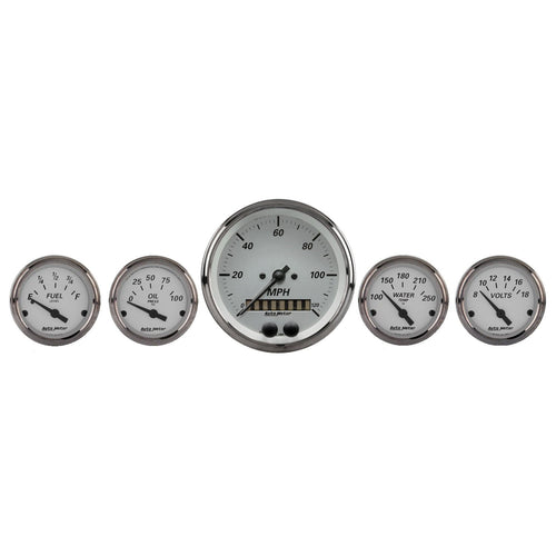 Gauge Kit AUTO METER 1950, 5 Pc, 3 3/8" & 2 1/16", GPS Speedometer, American Platinum