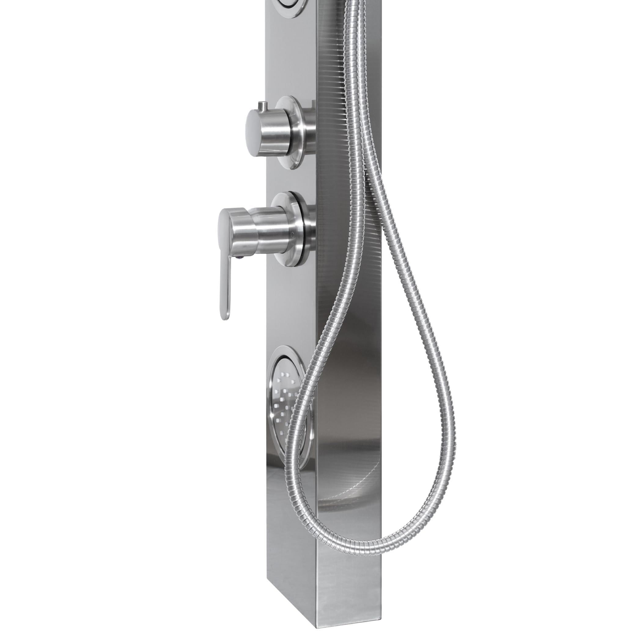 Dura Faucet Premium RV Shower Panel Column (DF-SA914-SN) – Satin Nickel, 4 Spray Options with Adjustable Body Sprayers, Overhead Shower & Handheld Wand – Water-Saving, Easy Install RV Shower System