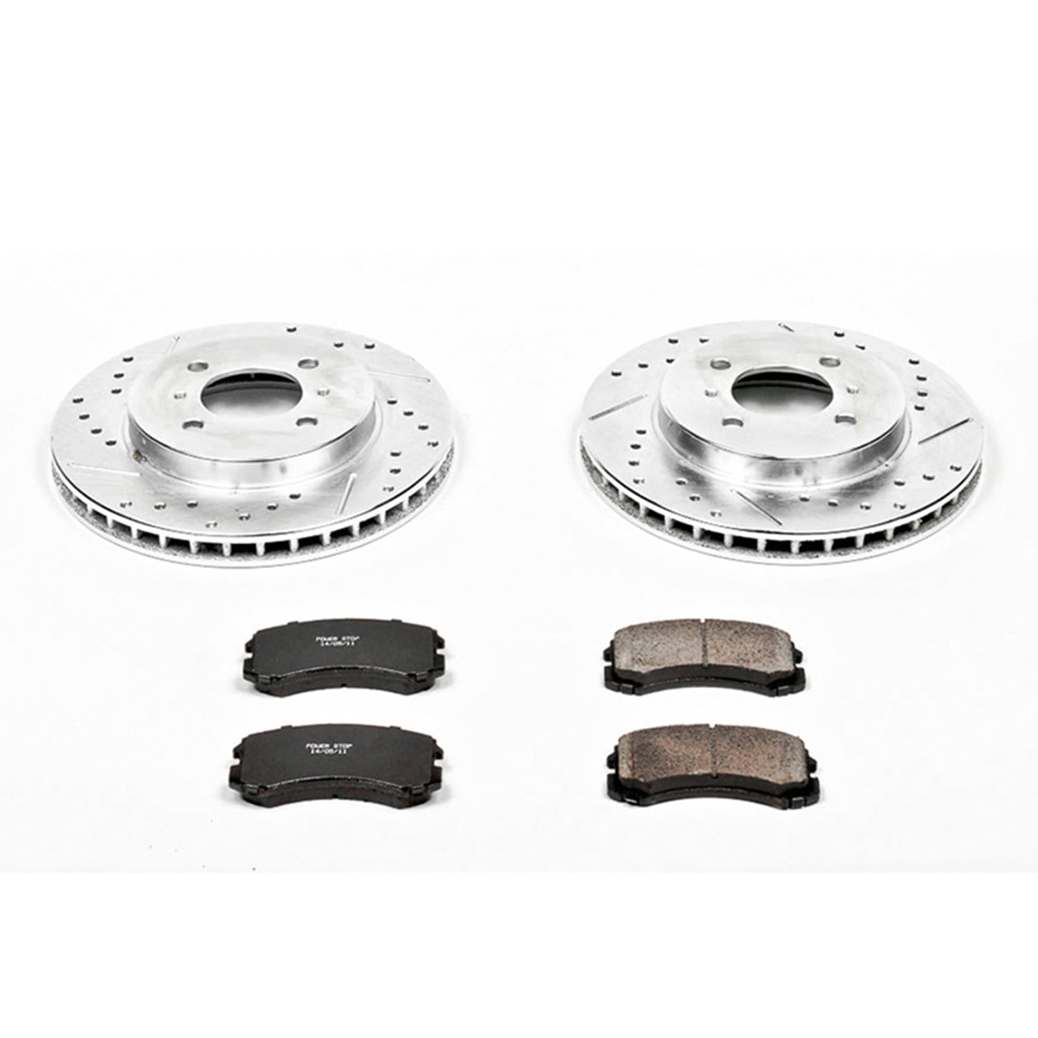 Power Stop K1215 Z23 Carbon Fiber Brake Pads with Drilled & Slotted Brake Rotors Kit For Mitsubishi Lancer 2002-2006 [Model Specific]