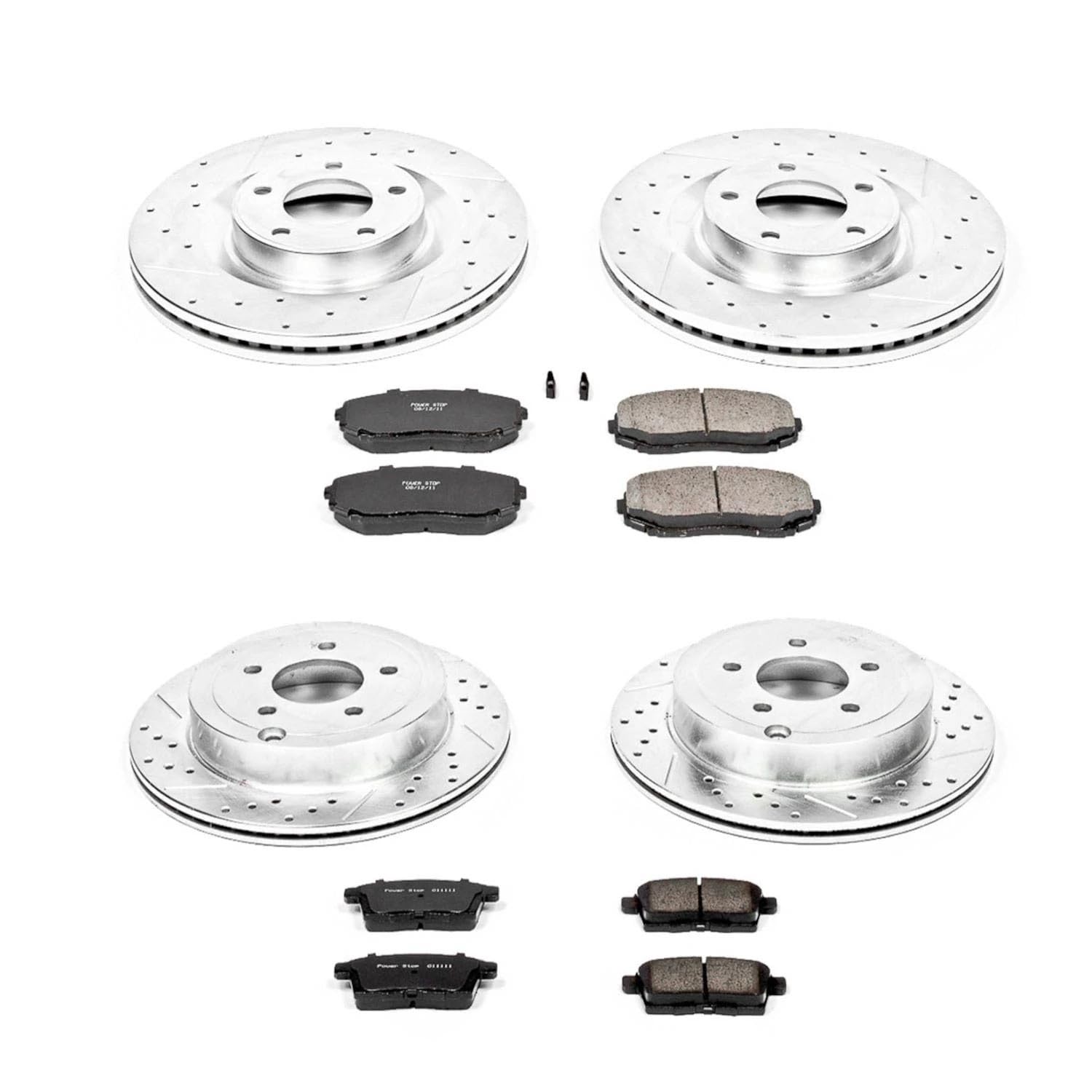 Power Stop K2829 Z23 Carbon Fiber Brake Pads Front and Rear with Drilled & Slotted Brake Rotors Kit For Ford Edge 2007-2010, Lincoln MKX 2007-2010 [Model Specific]