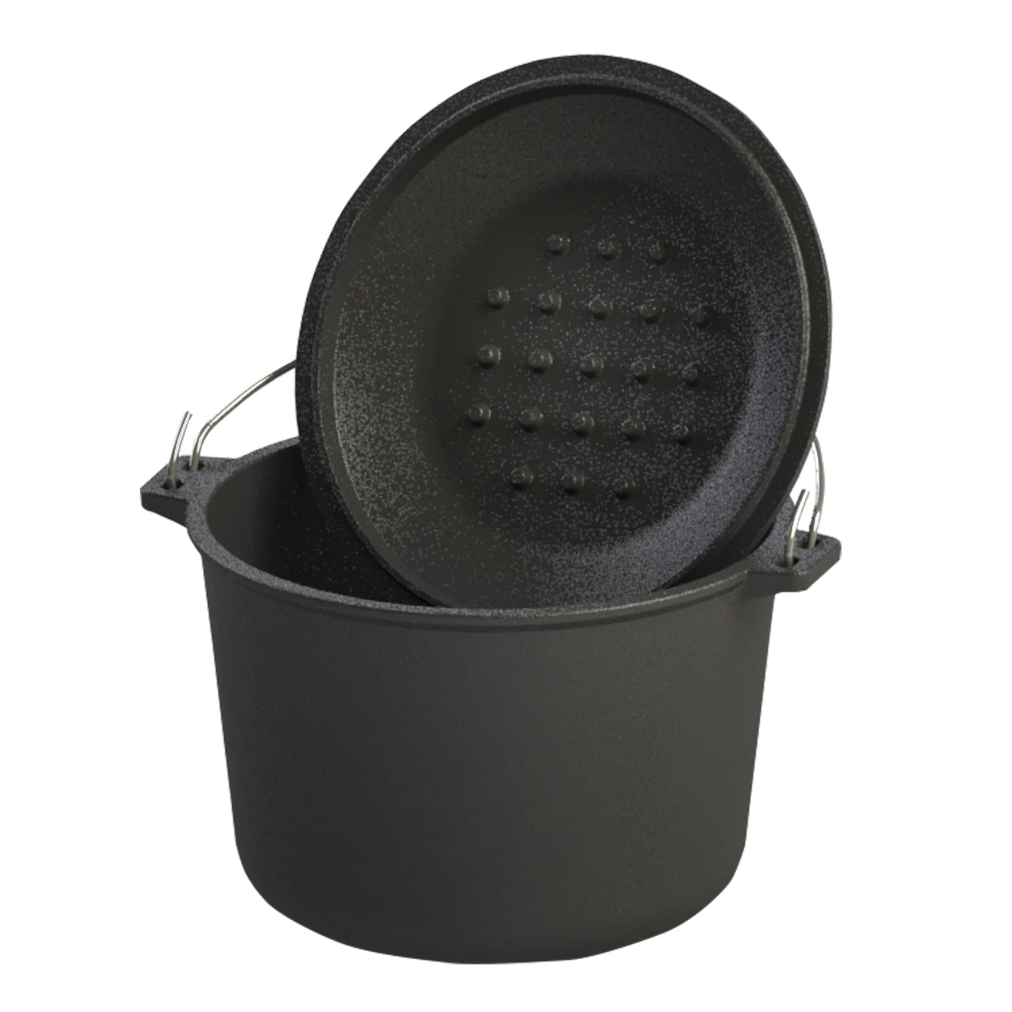 6-qt Bayou Classic Pre-Seasoned Cast Iron Covered Soup Pot w/Domed Self-Basting Lid Features Rounded Interior Flat Bottom Exterior Perfect For Slow Cooking Soups or Stews and Simmering Risotto