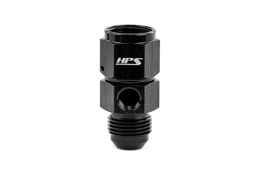 AN192-06 HPS AN to NPT Adapter Fitting, Male to Female Fuel Pressure Gauge with 1/8" NPT Female Port, Aluminum, Size: AN-6, Angle: Tee, Black