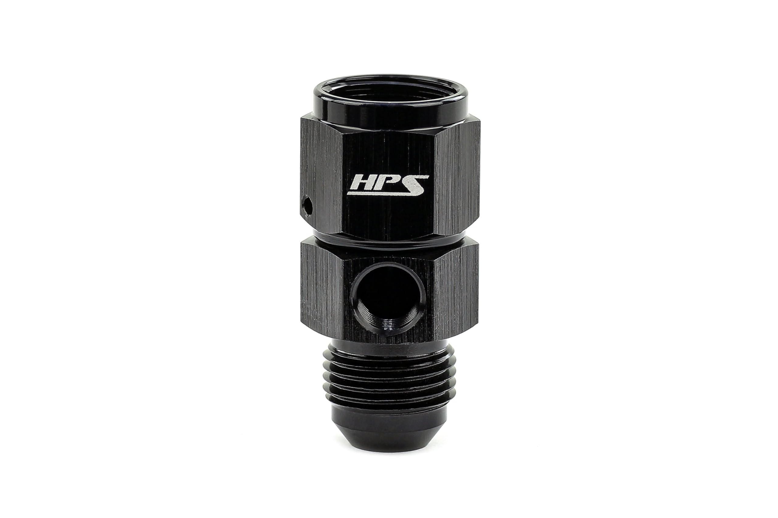 AN192-03 HPS AN to NPT Adapter Fitting, Male to Female Fuel Pressure Gauge with 1/8" NPT Female Port, Aluminum, Size: AN-3, Angle: Tee, Black