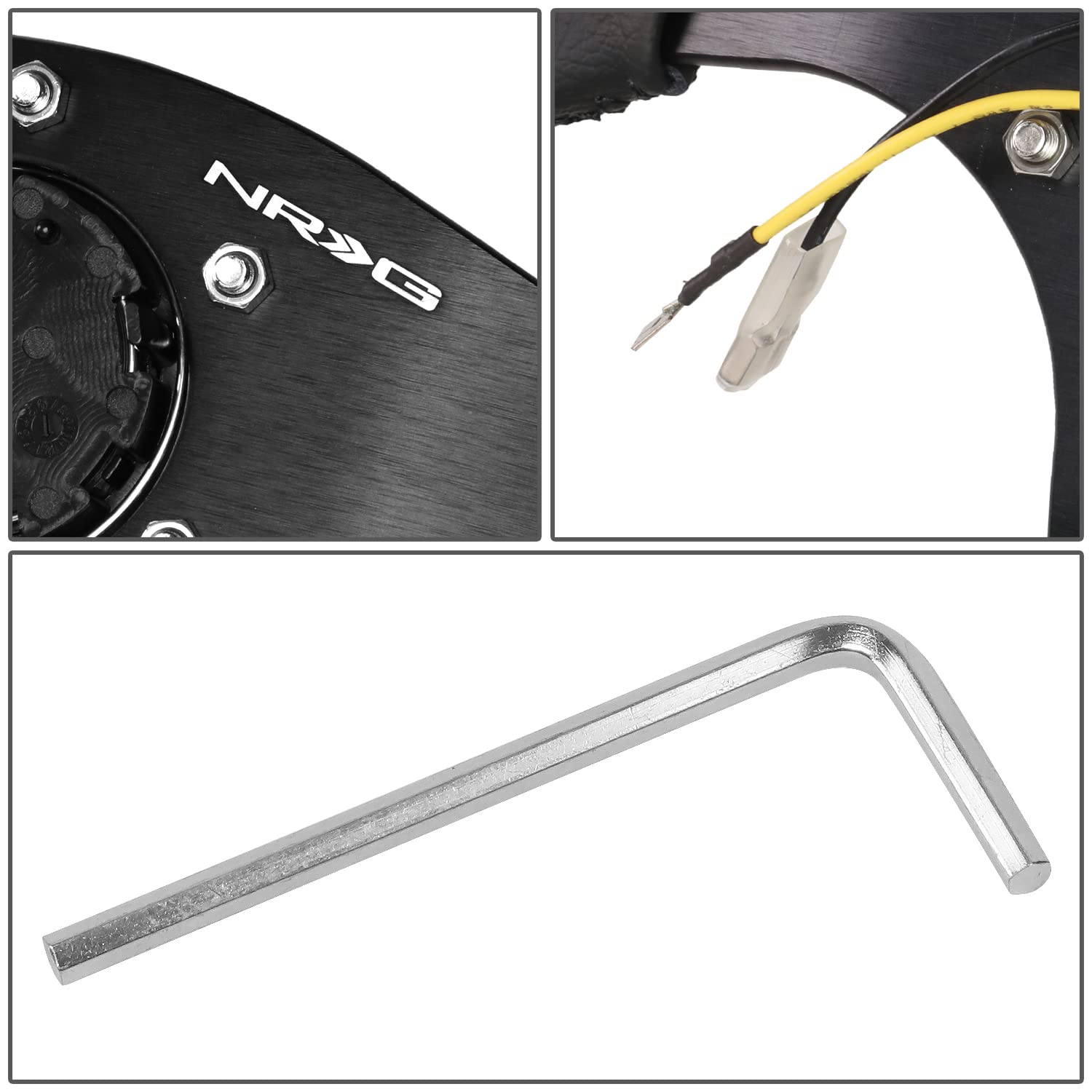 NRG Innovations Reinforced NRG-RST-024MB-R-Y Steering Wheel - 320mm Sport Leather Flat Bottom with Yellow Center Mark
