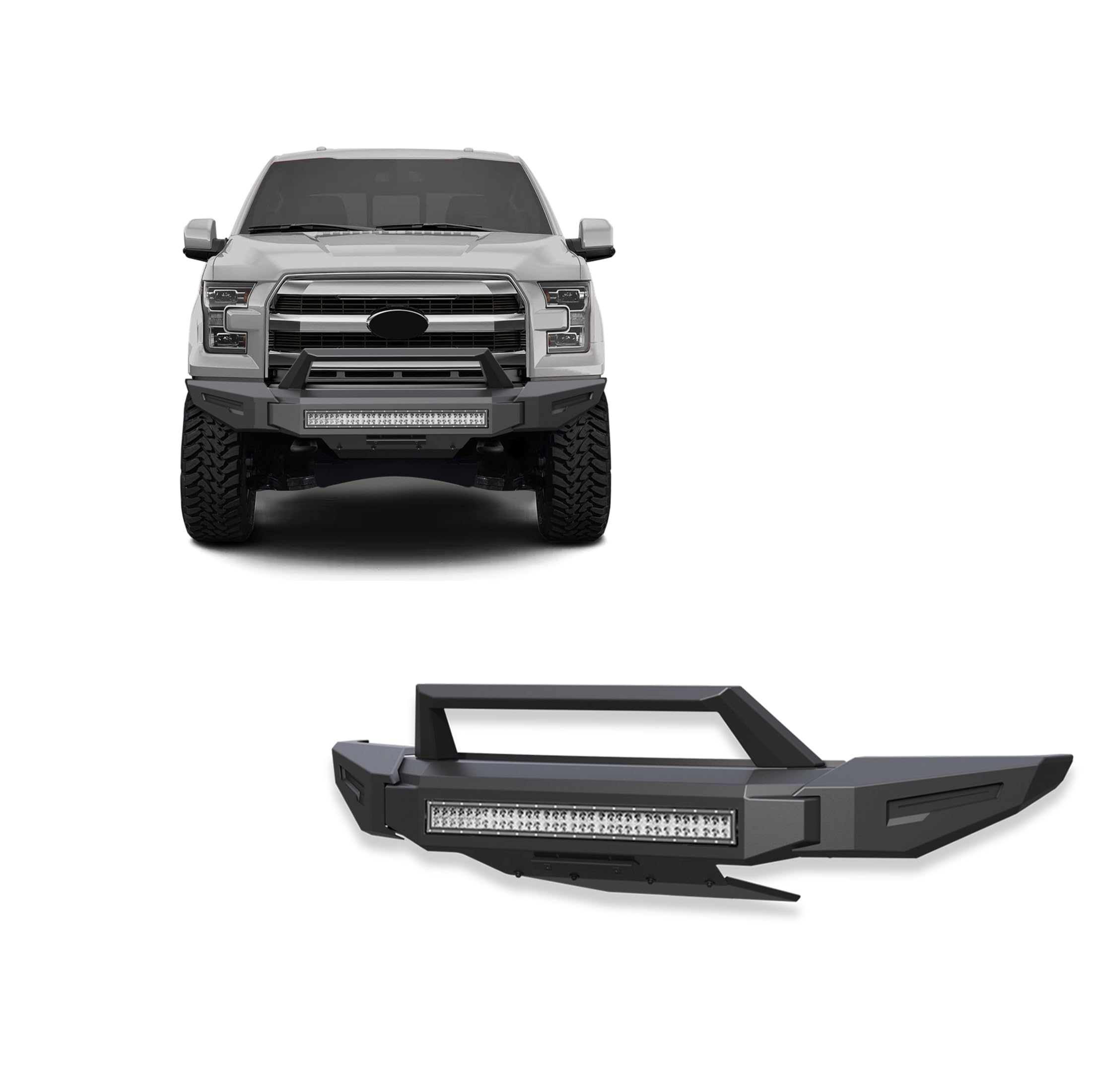 Heavy Duty Black Horse Armour II Modular Front Bumper Kit Matte Black Compatible with 2015-2017 Ford F-150-AFB-F116-K2