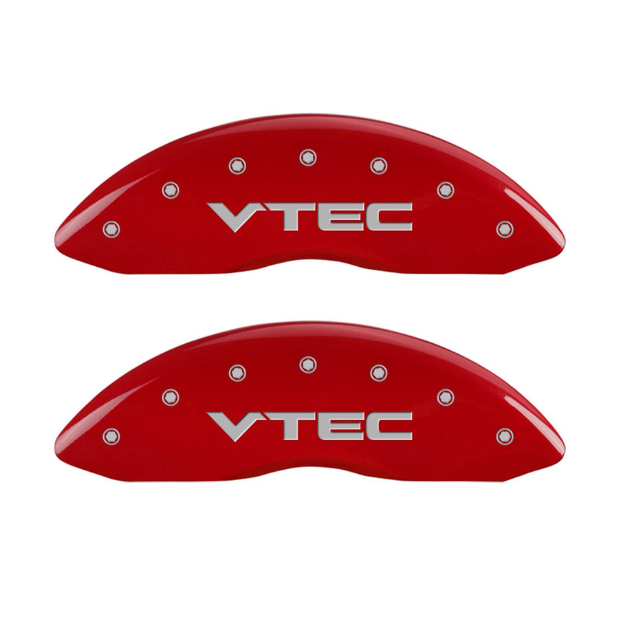 MGP Caliper Covers Red Powder Coat Finish 39007SVTCRD Front and Rear Caliper Cover, Set of 4 (Vtech Silver Characters, Engraved)