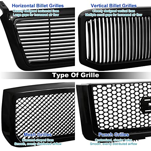 Black ABS & Stainless Steel Wire Mesh Rivet Bumper Grille Insert Spec-D Tuning Compatible with Ford F150 2004-2008, Lincoln Mark LT 2006-2008