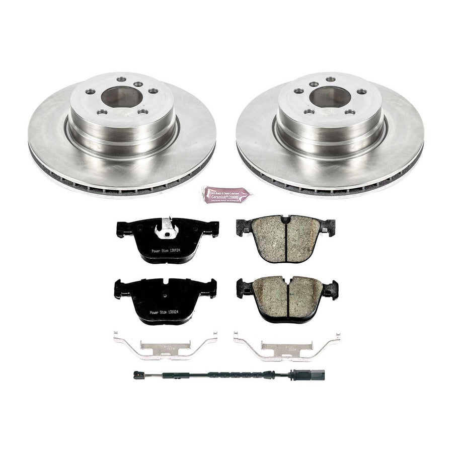 Power Stop KOE7430 Rear Replacement Brake Kit-OE Brake Rotors & Ceramic Brake Pads and 1 Rear Sensor Wire For BMW X5 2011-2018, BMW X6 2011-2018 [Model Specific]