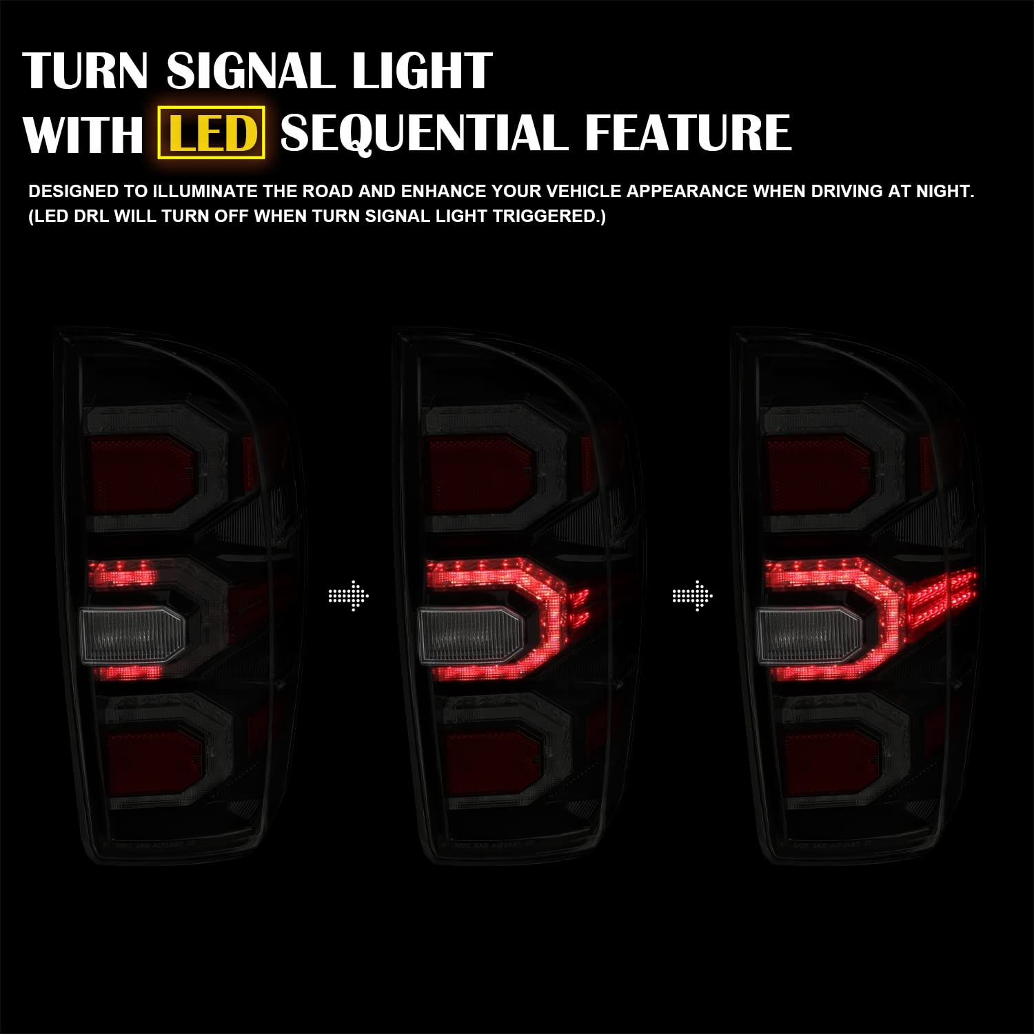 Glossy Black Smoke SPEC-D TUNING LED Tail Lights w/Sequential DRL Strips Compatible with 2016-2022 Toyota Tacoma, Left + Right Pair Assembly