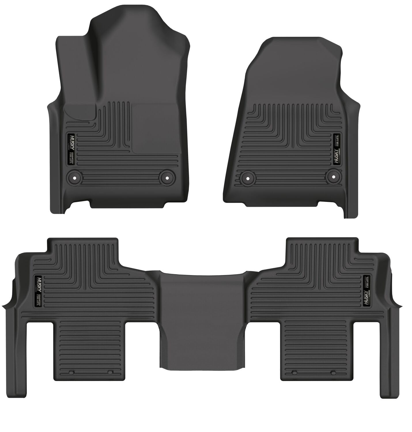 Husky Liners Floor Mats Weatherbeater | Fits 2022-2025 Jeep Wagoneer & Grand Wagoneer w/2nd Row Bench Seat | Front & 2nd Row, 3-pc Black - 99251