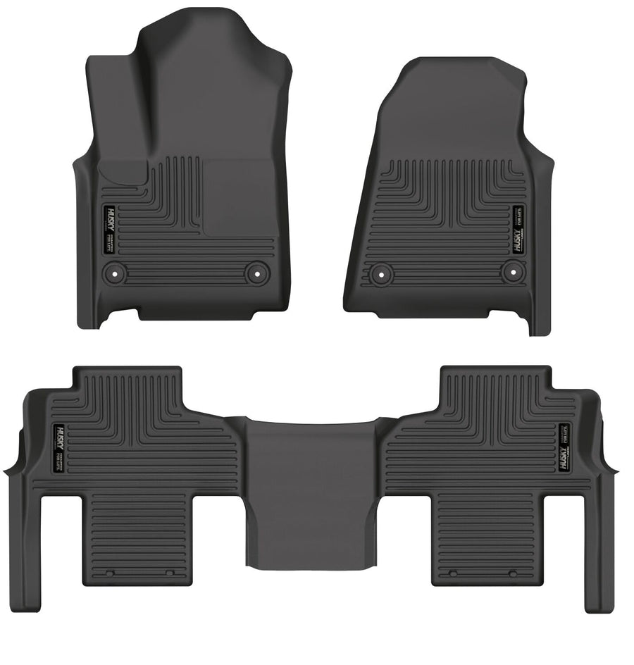 Husky Liners Floor Mats Weatherbeater | Fits 2022-2025 Jeep Wagoneer & Grand Wagoneer w/2nd Row Bench Seat | Front & 2nd Row, 3-pc Black - 99251