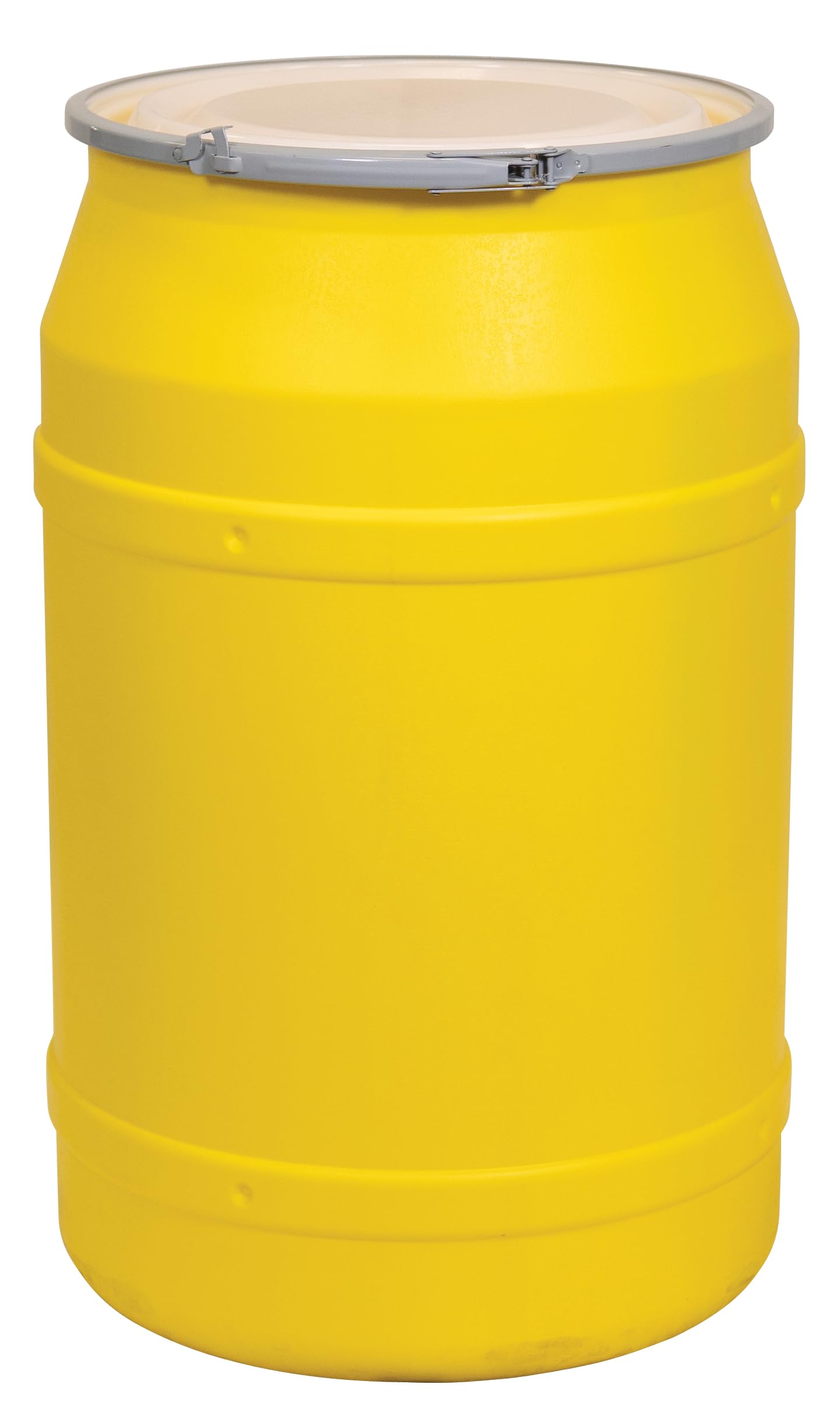 55 Gallon Eagle Plastic Drum with Lid, Metal Lever-Lock, 36.4"x22.5", Open Head Lab Pack Drum Made of Durable, Lightweight HDPE, Withstands Weather and Chemicals, Made in USA, Yellow, 1656M