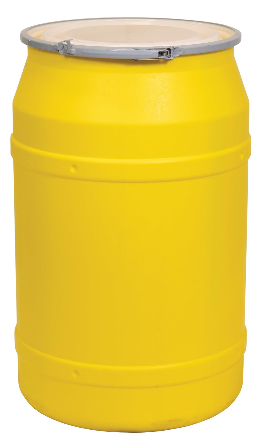 55 Gallon Eagle Plastic Drum with Lid, Metal Lever-Lock, 36.4"x22.5", Open Head Lab Pack Drum Made of Durable, Lightweight HDPE, Withstands Weather and Chemicals, Made in USA, Yellow, 1656M