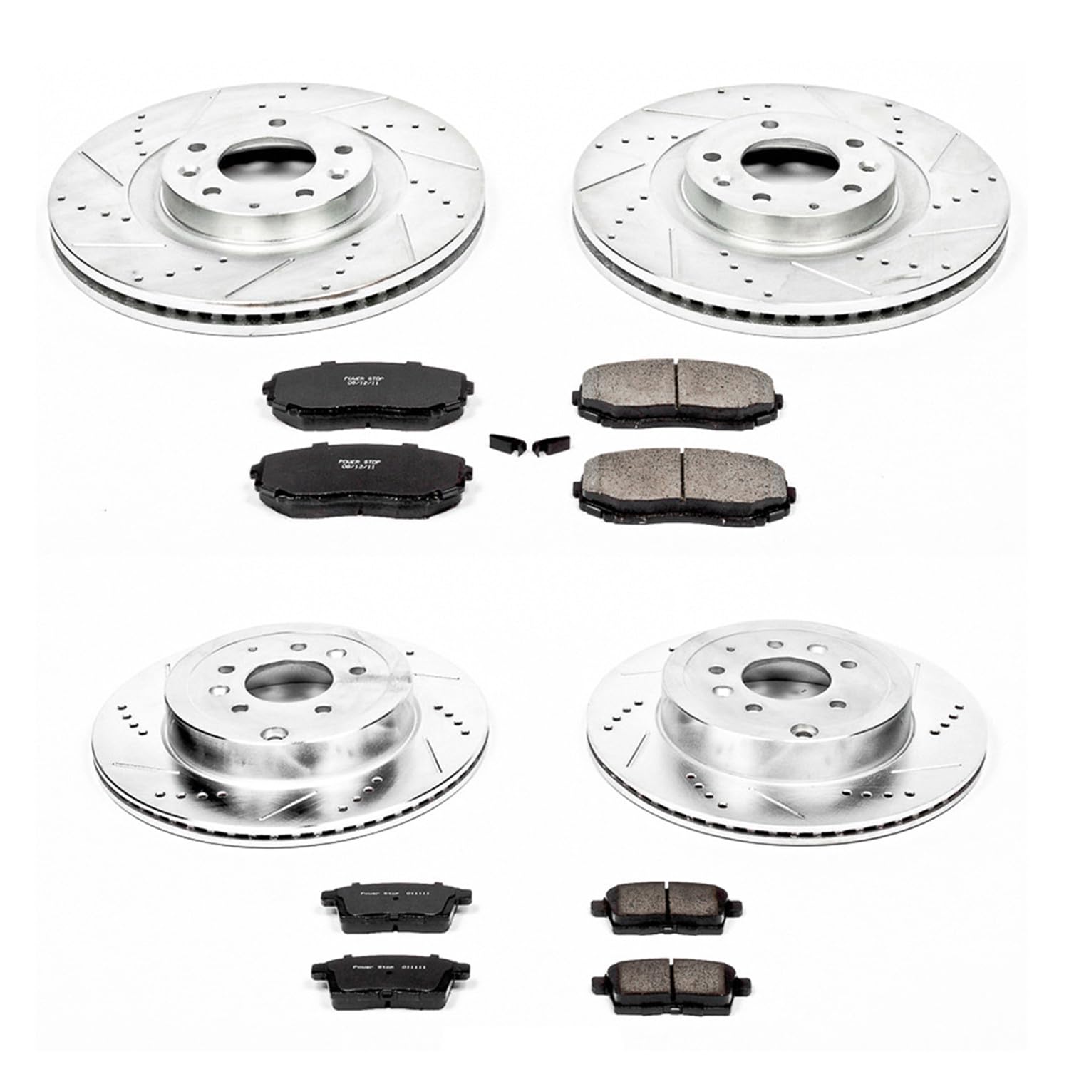 Power Stop K5879 Z23 Carbon Fiber Brake Pads Front and Rear with Drilled & Slotted Brake Rotors Kit For Mazda CX-9 2007-2015 [Model Specific]