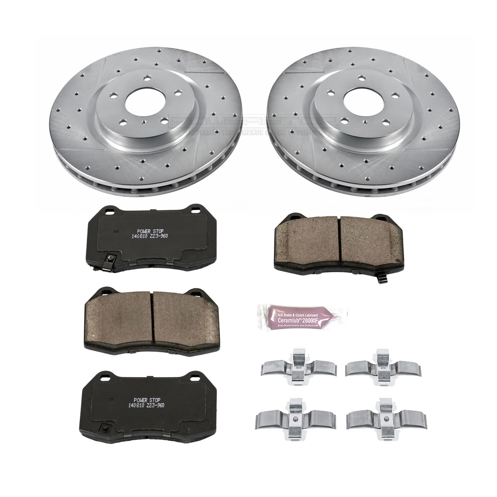 Power Stop K104 Z23 Carbon Fiber Brake Pads with Drilled & Slotted Brake Rotors Kit For INFINITI G35 2003-2004, Nissan 350Z 2003-2008 [Model Specific]