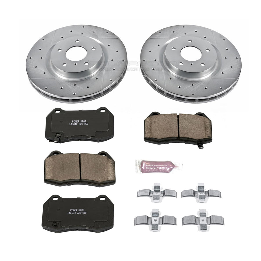 Power Stop K104 Z23 Carbon Fiber Brake Pads with Drilled & Slotted Brake Rotors Kit For INFINITI G35 2003-2004, Nissan 350Z 2003-2008 [Model Specific]