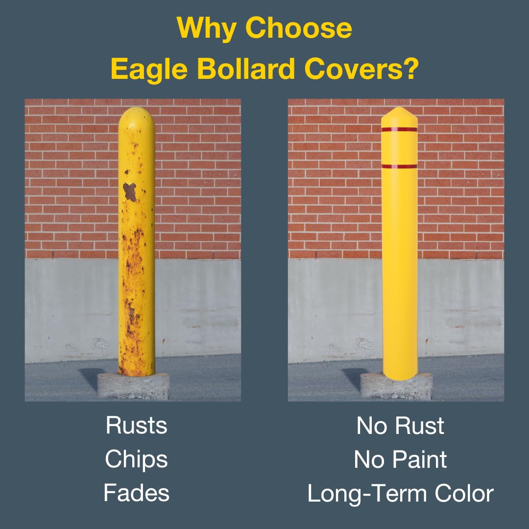 Bollard Covers Eagle for 4 Inch Poles - 56" Tall, Durable Smooth HDPE Plastic - Trimmable Yellow Bollard Post Sleeve for Parking Lots, Warehouses, and Loading Docks, 1735YRS