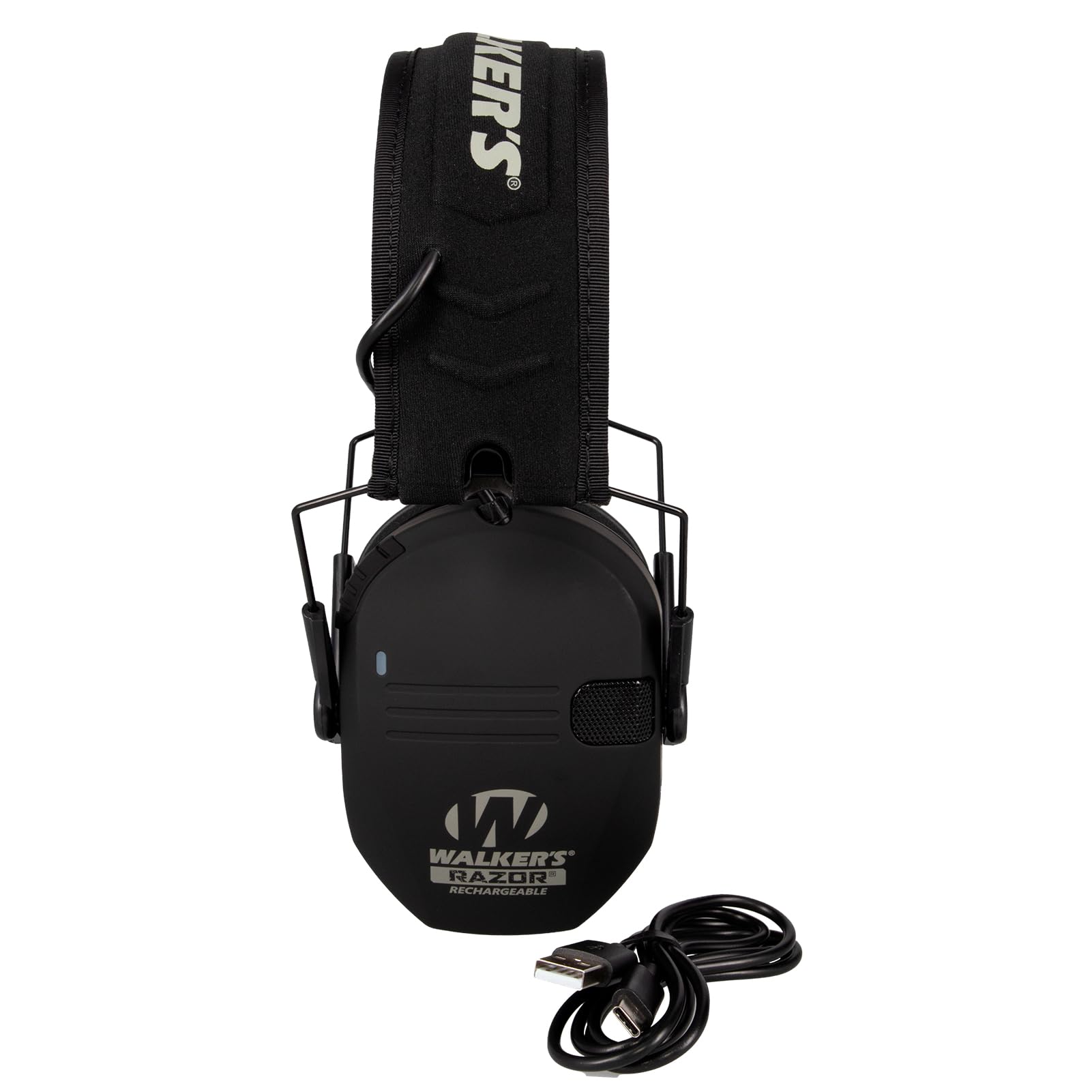 WALKER'S Razor Electronic Muff Rechargeable - HD Speakers 21dB NRR Compact Collapsible Hunting Shooting Hearing Protection Earmuffs, USB Charging Cable Included, Black