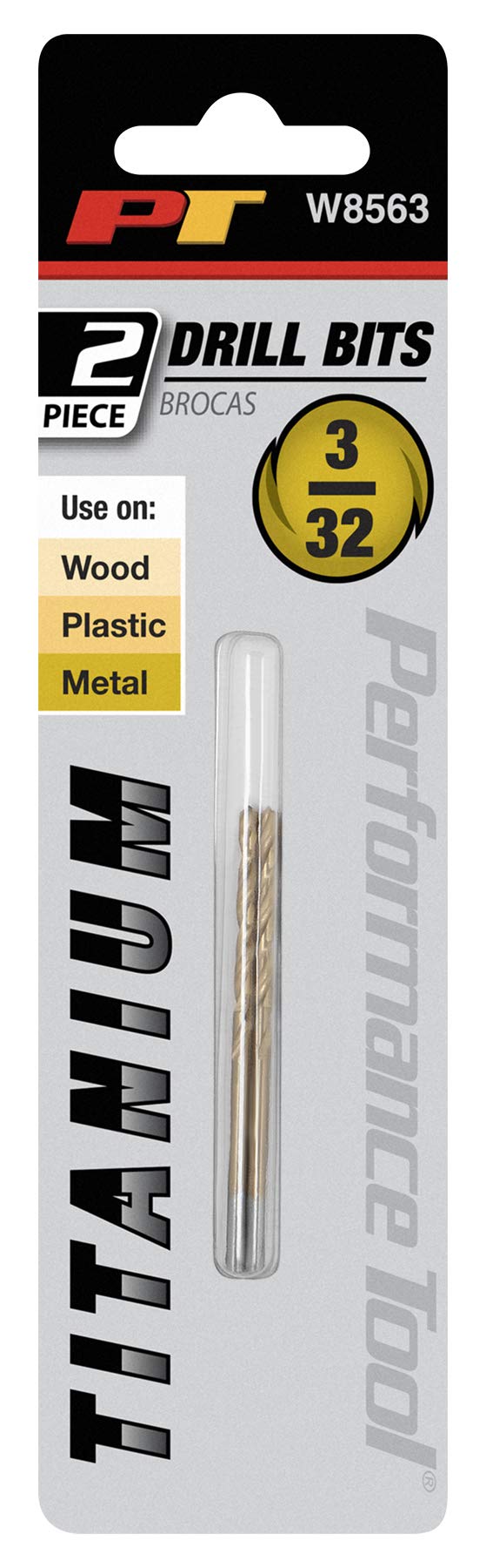 W8563 Performance Tool 3/32-Inch Titanium Drill Bits, 2pc Set - High Speed Steel Drill Bits for Wood, Metal, Plastic, and Fiberglass