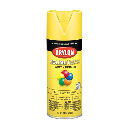 Krylon K05541007 Spray Paint and Primer COLORmaxx for Indoor/Outdoor Use, Gloss Sun Yellow, 12 Ounce (Pack of 1)