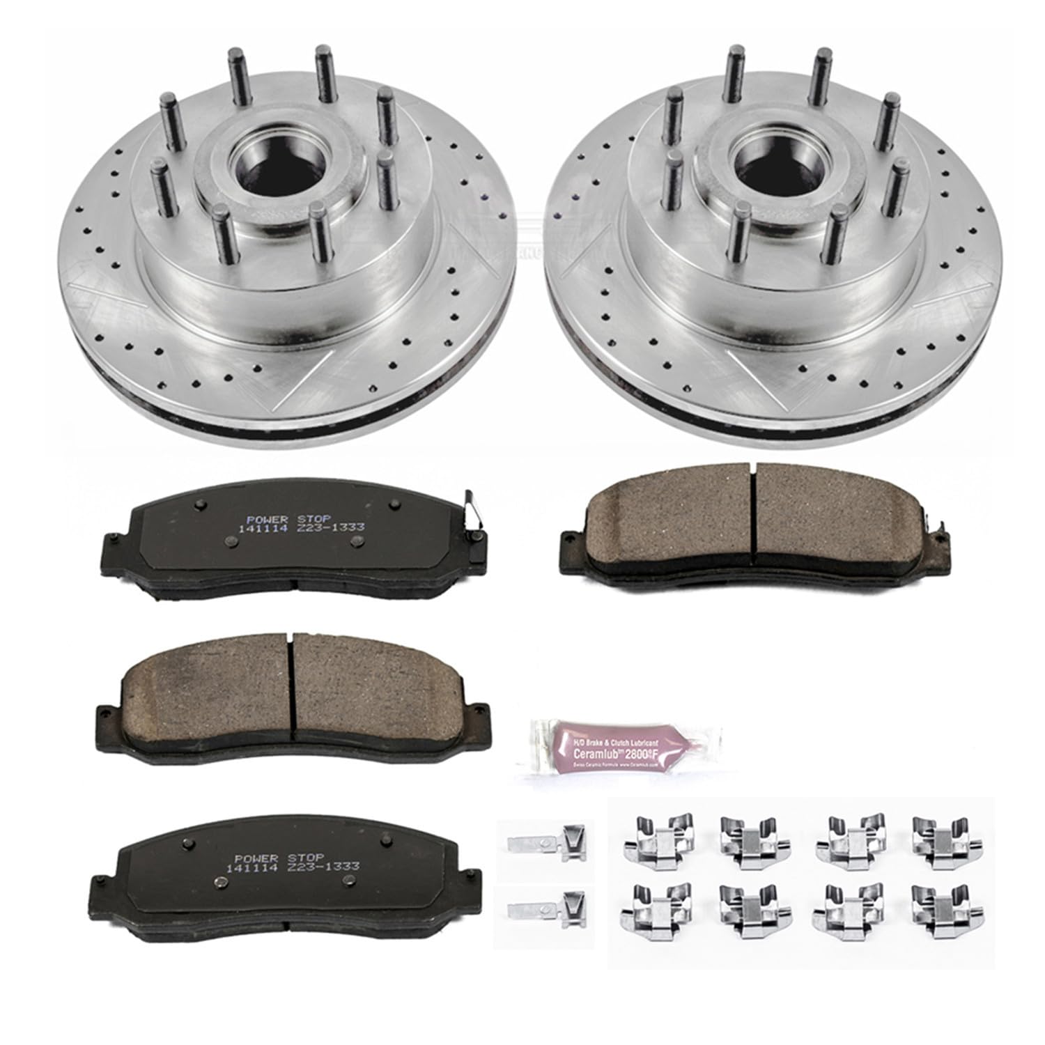 Power Stop K5588 Z23 Carbon Fiber Brake Pads with Drilled & Slotted Brake Rotors Kit For Ford F-250 Super Duty 2009-2011, Ford F-350 Super Duty 2010-2011 [Model Specific]