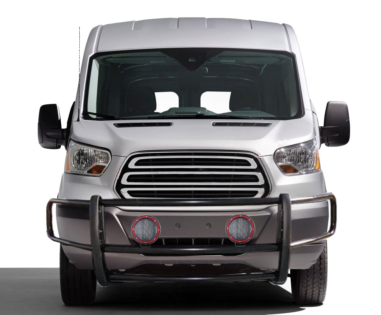 Spartan Black Horse Grille Brush Bumper Guard Modular Come with Pair of 5.3" LED Lights Compatible with 2020-2025 Ford Transit 350 HD/Transit 250/Transit-150 2WD Full Size-17FT20MA-PLFR