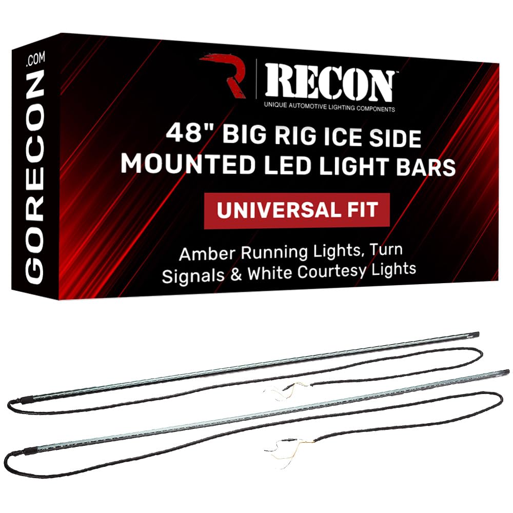 RECON 48" Premium Big Rig Ice Universal Fit Side Mounted High Power LED 2-PC Light Bar Kit Amber Running Lights & Turn Signals with White Courtesy/Cargo Lights