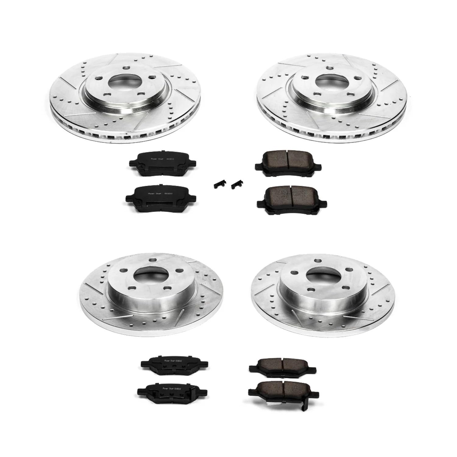 Power Stop K2731 Z23 Carbon Fiber Brake Pads Front and Rear with Drilled & Slotted Brake Rotors Kit For Chevrolet Cob, Chevrolet Malibu, Pontiac G5, Pontiac G6, Saturn [Model Specific]