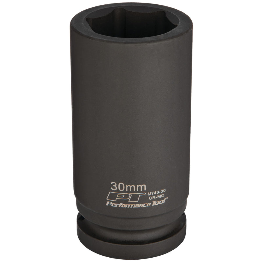 M743-30 Performance Tool 3/4 in. Drive 30 mm Deep Wall Impact Socket for Heavy-Duty Automotive Applications and Industrial Use