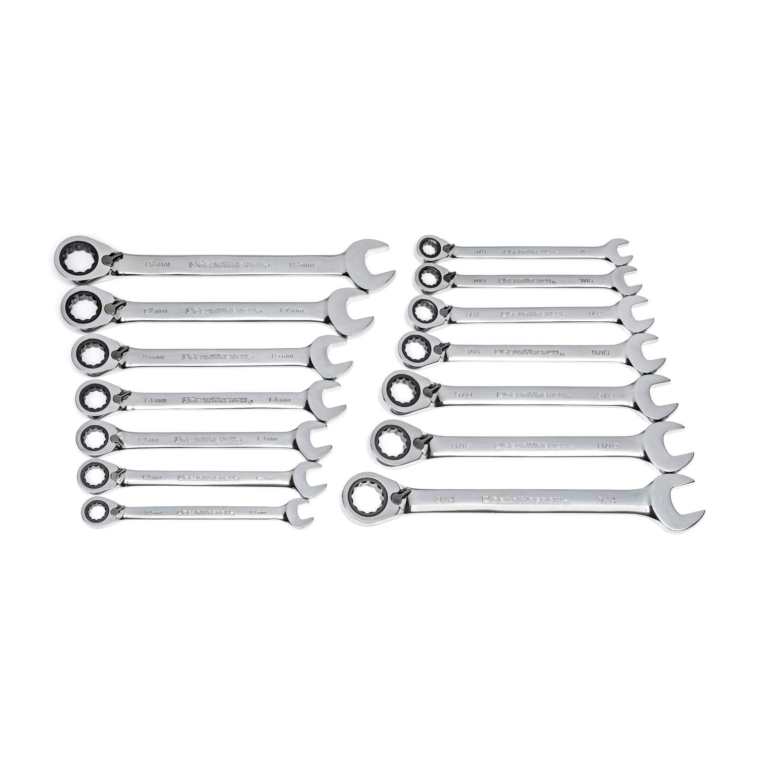 12 Pt. GEARWRENCH 14 Pc. Reversible Ratcheting Combination Wrench Set, SAE/Metric - 85142