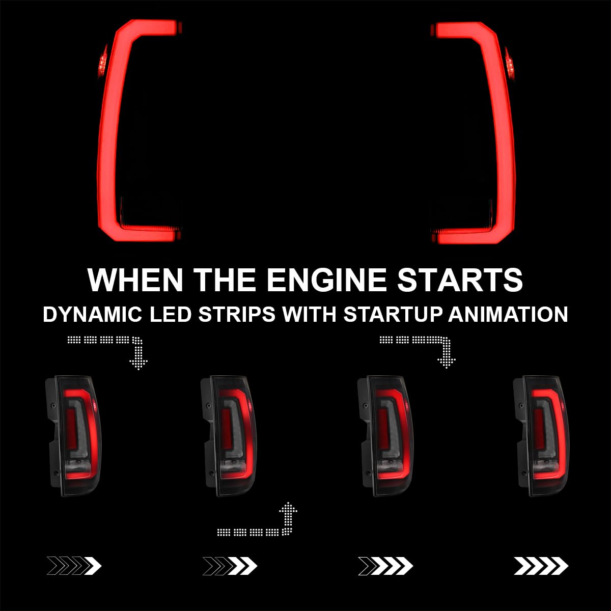 Matte Black SPEC-D TUNING Tail Lights w/Red LED Sequential Turn Signals and Startup Animation Compatible with 2007-2014 Chevy Tahoe, Suburban, GMC Yukon/Denali/XL, Left + Right Pair Assembly