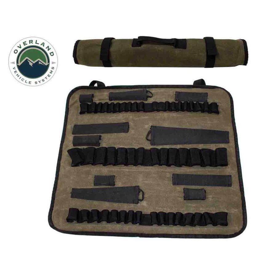 Rolled Socket Organizer Overland Vehicle Systems Storage Bag - #16 Premium Waxed Canvas - Storage for 50 sockets and 10 extra storage pockets for Ratchets