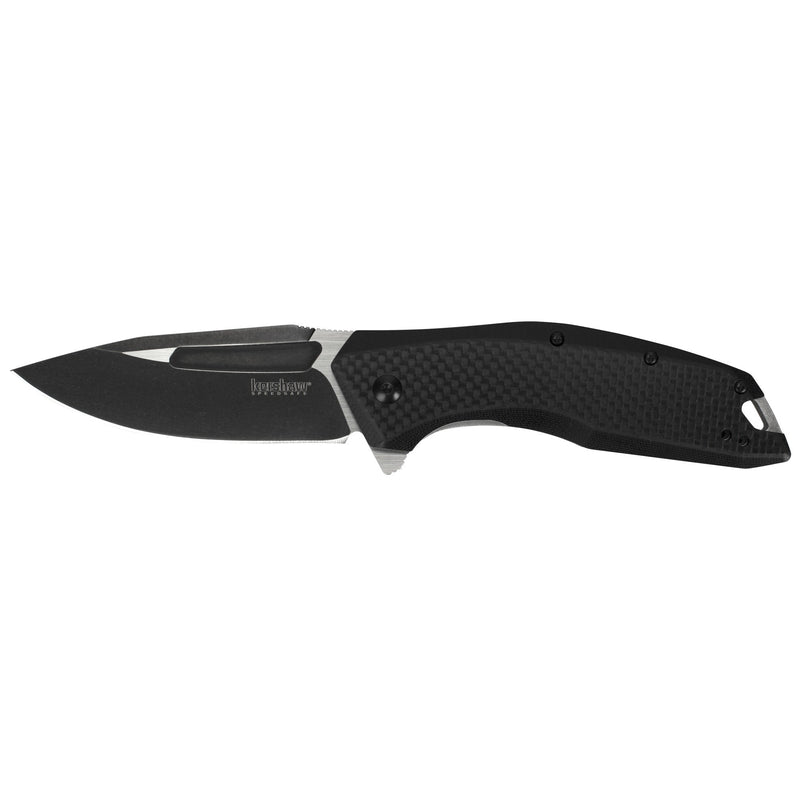 Kershaw Pocket Knife Flourish (3935); 3.5-Inch Blackwash Clip Point Blade with Black Carbon Fiber Handle; Features SpeedSafe Assisted Opening, Flipper, Lanyard Hole and Reversible Pocket Clip; 5.3 OZ.