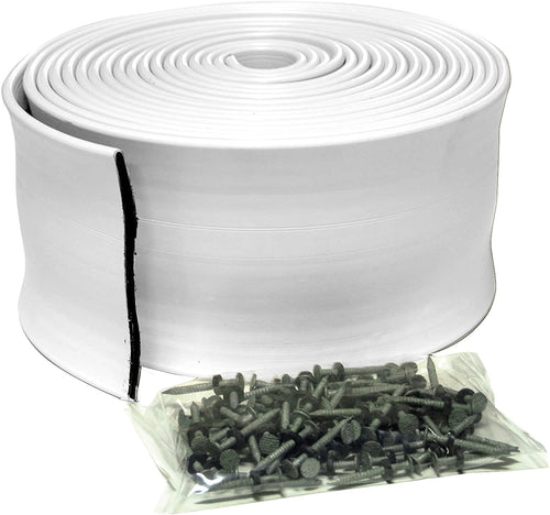 Wave & Shock-Absorbing TAYLOR MADE PRODUCTS Dock Bumper, Heavy-Duty PVC White 5" x 1/4" x 25' Coil Roll, Rigid, Flexible Strip, Mounting Hardware Included, Protects 18' of Docking Space - 46069
