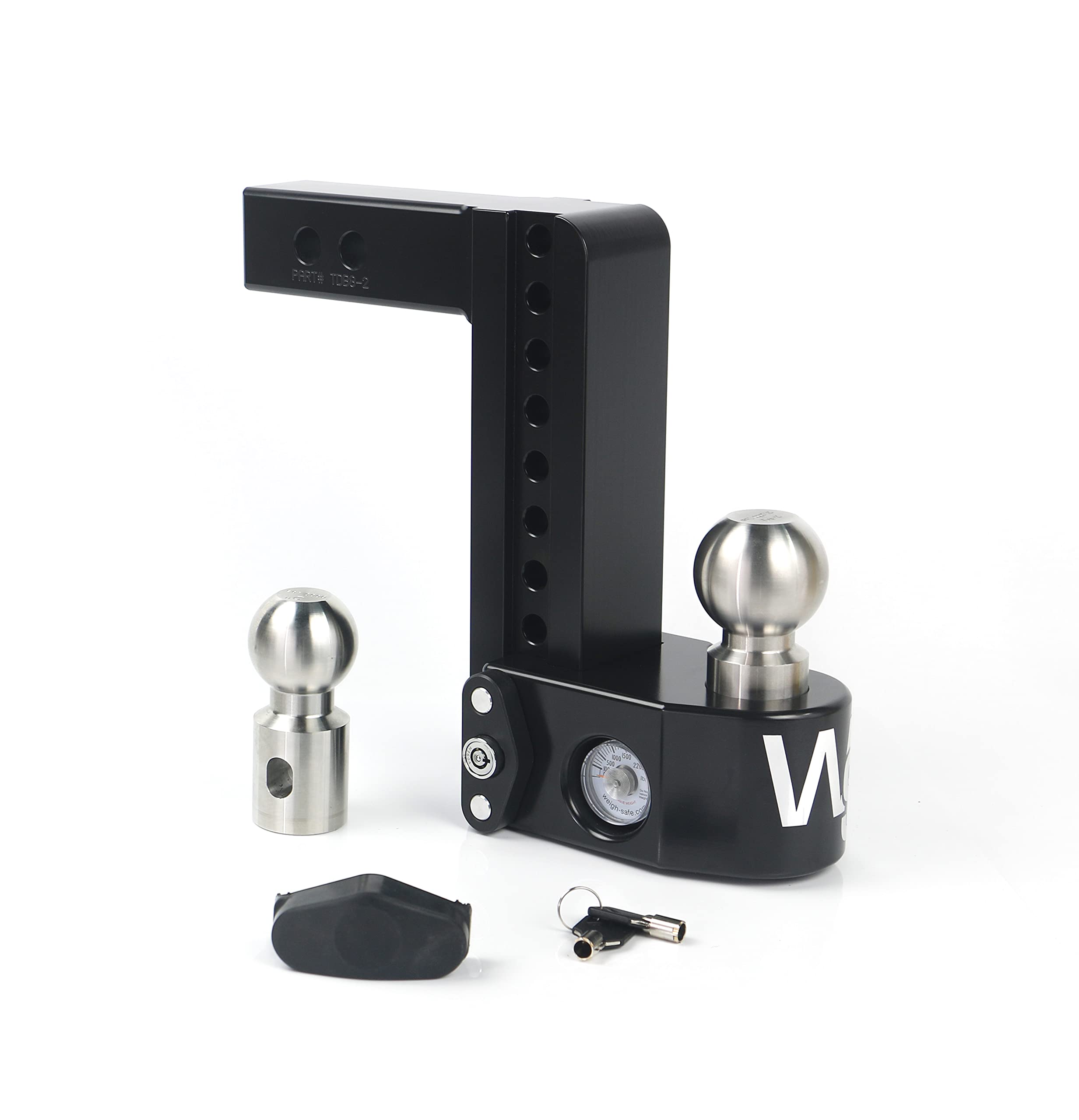 Weigh Safe 8" Drop Hitch WS82CERBLA, 2" Receiver - Adjustable Aluminum Trailer Hitch Ball Mount w/Built-in Scale, 2 Stainless Steel Balls (2"&2-5/16") Black CERAKOTE -Lifetime Gauge Warranty