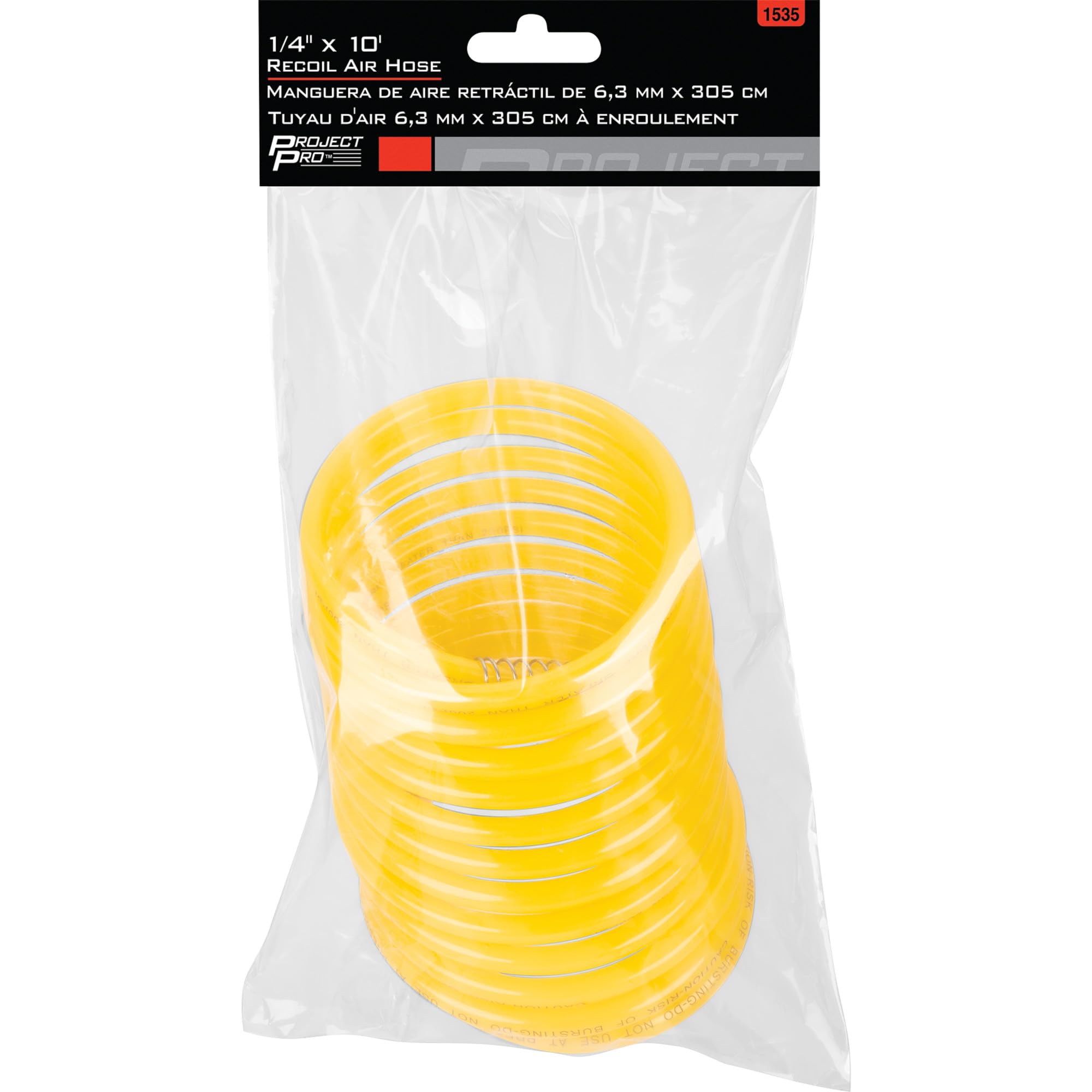 1/4 In. Performance Tool 1535 x 10 Ft. Recoil Air Hose, NPT Fittings, Spring Guards, Rated up to 200 PSI, Yellow