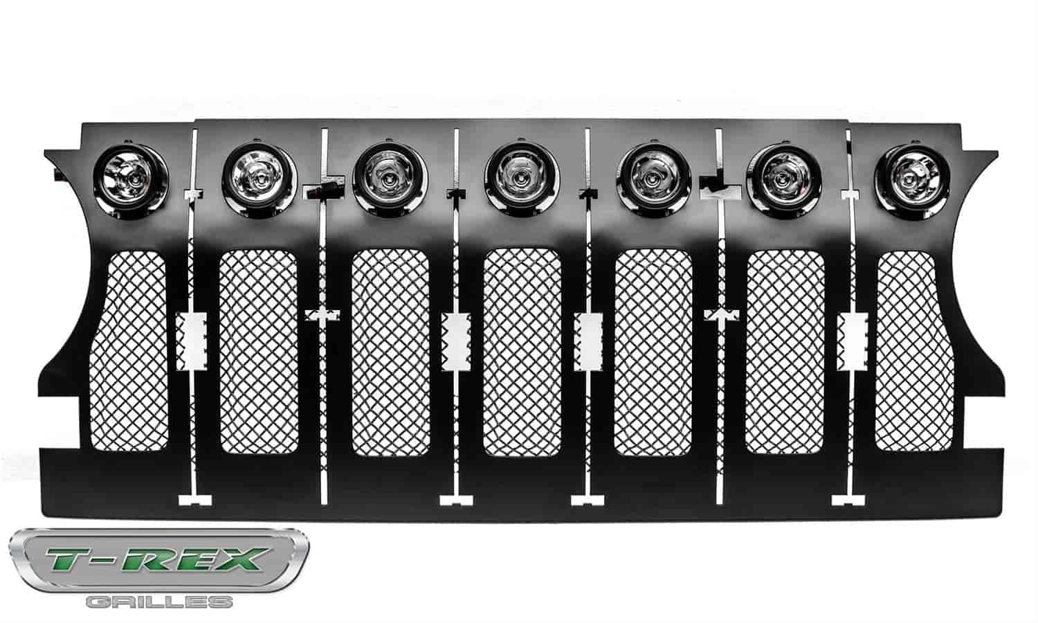 Jeep Gladiator T-Rex Grilles, JL Torch Grille, Black, 1 Pc, Insert with (7) 2 Inch LED Round Lights, Does Not Fit Vehicles with Camera - PN #6314941