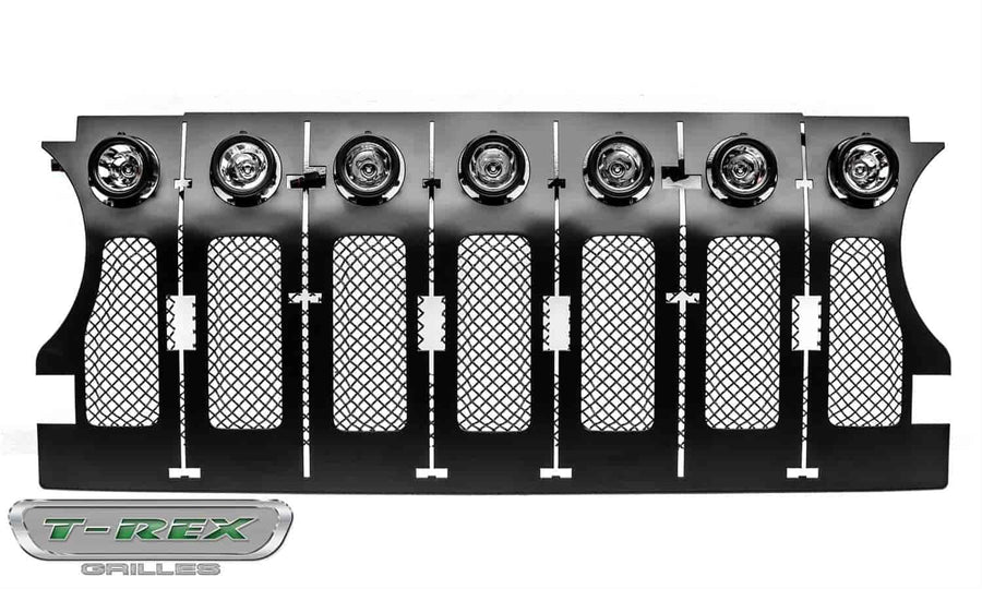 Jeep Gladiator T-Rex Grilles, JL Torch Grille, Black, 1 Pc, Insert with (7) 2 Inch LED Round Lights, Does Not Fit Vehicles with Camera - PN #6314941