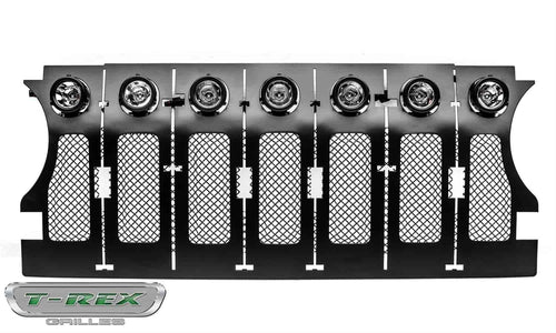 Jeep Gladiator T-Rex Grilles, JL Torch Grille, Black, 1 Pc, Insert with (7) 2 Inch LED Round Lights, Does Not Fit Vehicles with Camera - PN #6314941