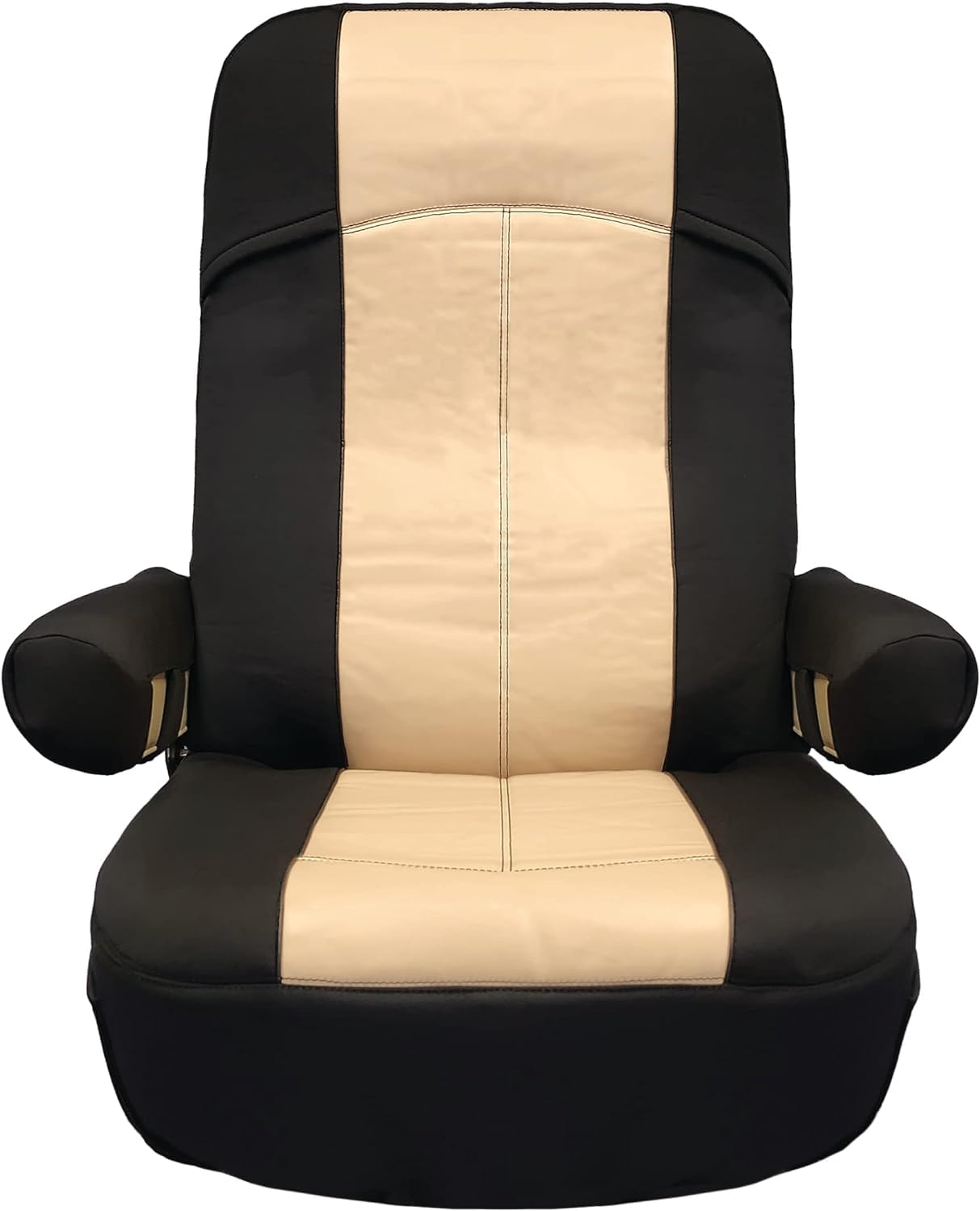 RV Designer Motorhome GripFit+ Seat Covers 1-Pack C893 - Premium 100% PVC Leatherette –Class-A RV - Pet-Friendly, Easy-to-Clean, Durable, Fire Retardant - Side Pockets – Black and Tan