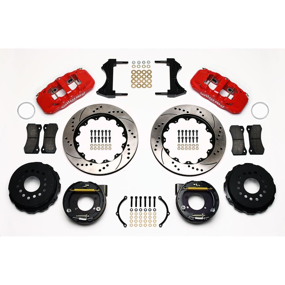 WILWOOD Rear P-Brk Kit,140-10952-DR W4A,14.00", Drill, Red Ford 8.8 w/2.5" Offset-5 Lug