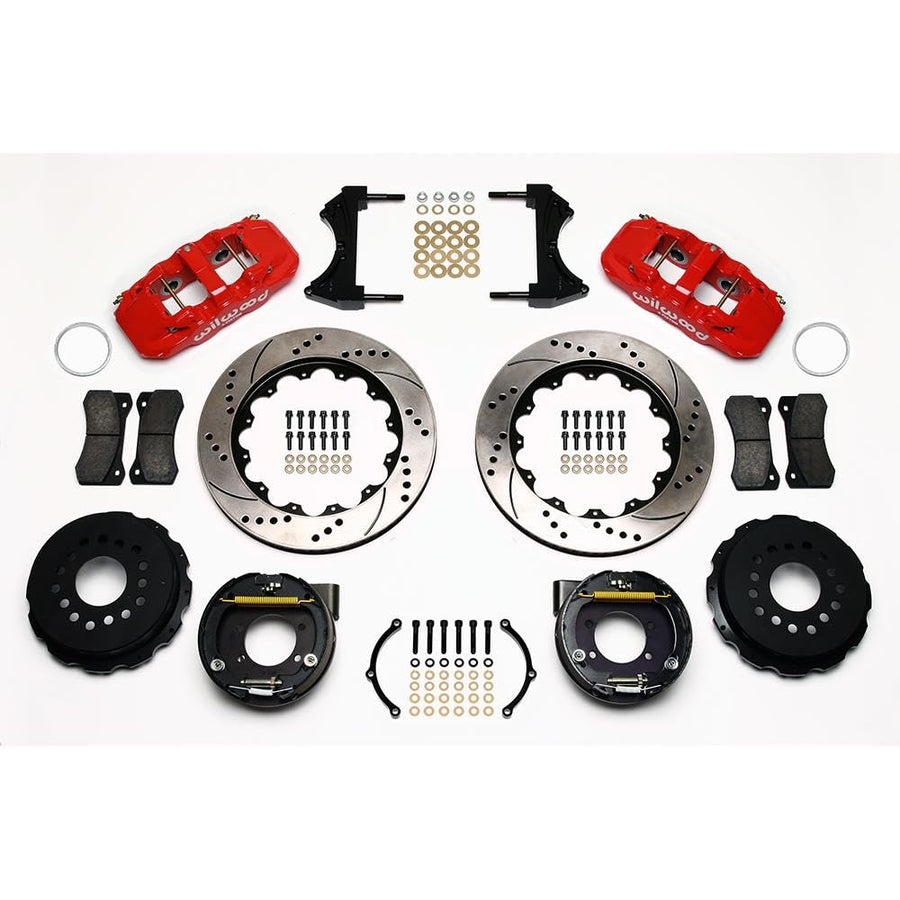 WILWOOD Rear P-Brk Kit,140-10952-DR W4A,14.00", Drill, Red Ford 8.8 w/2.5" Offset-5 Lug