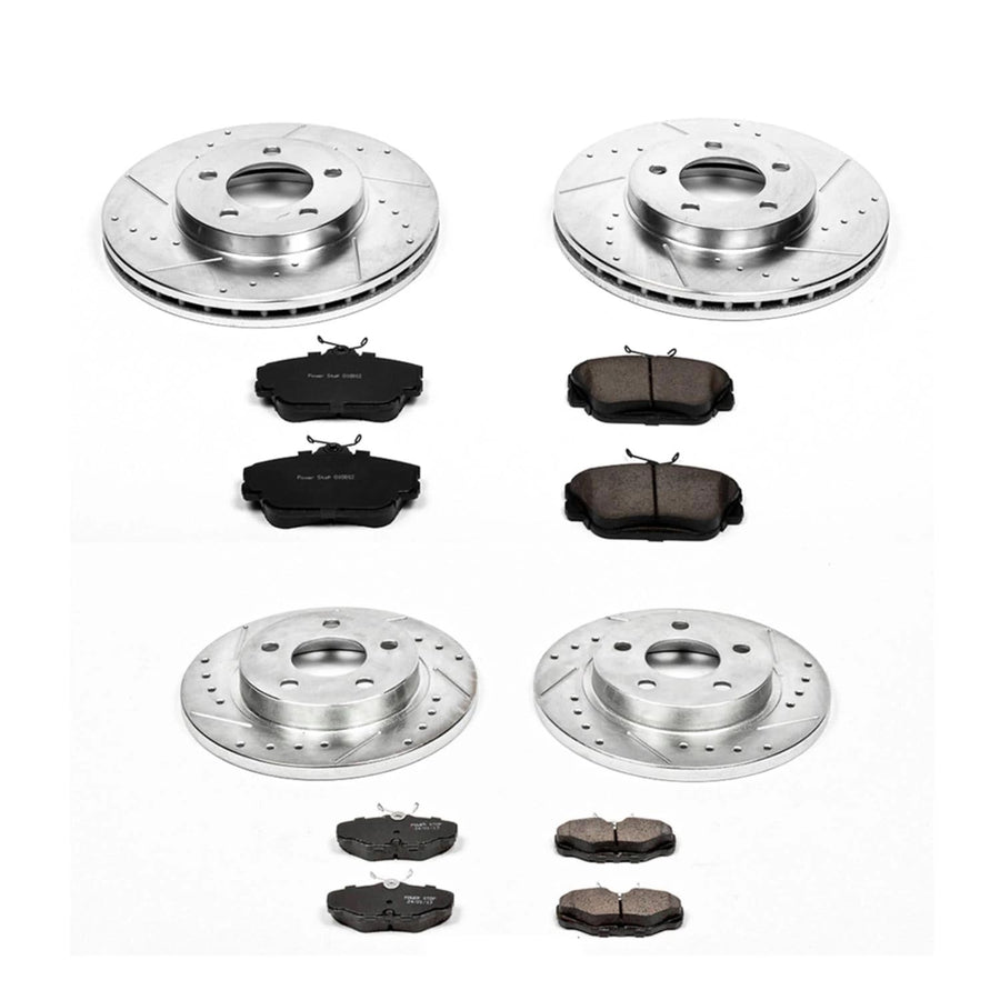 Power Stop K5447 Z23 Carbon Fiber Brake Pads Front and Rear with Drilled & Slotted Brake Rotors Kit For Ford Taurus 1995 [Model Specific]