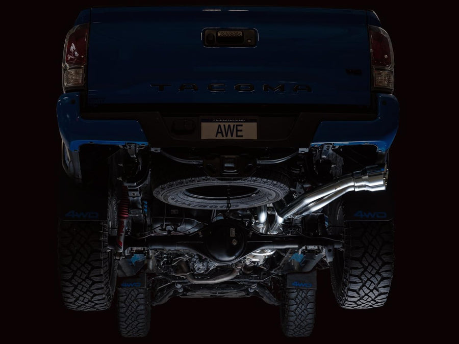 0FG AWE Exhaust with BashGuard for 3rd Gen Tacoma - Dual Chrome Silver Tips (3015-32826)