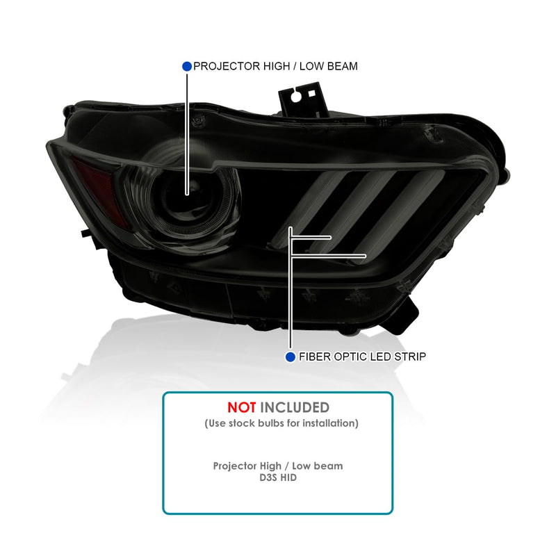 Black Smoke SPEC-D TUNING OE Style Projector Headlights w/LED Bar Compatible with 2015-2017 Ford Mustang, Left + Right Pair Headlamps Assembly