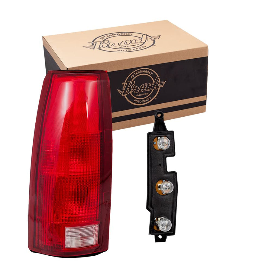 Brock Driver Replacement Tail Light with Bulb Sockets & Connector Plate Compatible with 88-99 Pickup 00 2500/3500 C/K Old Body Style Truck