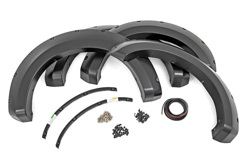 Pocket Fender Flares Rough Country for Ford F-250/F-350 Super Duty (2017-2022) - Bolt-on Rivet Style Wheel Flares, Flat Black (Set of 4)