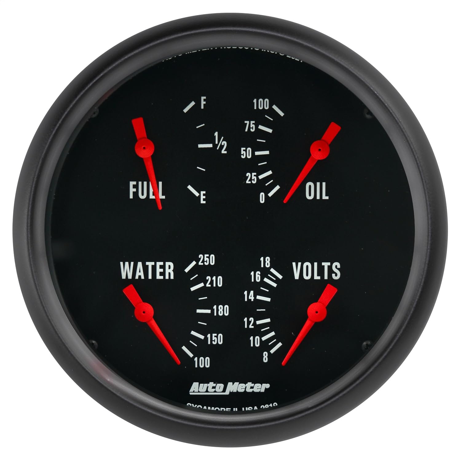 Auto Meter Gauge, Quad, 5", 0Ωe-90Ωf, Elec, Z-Series